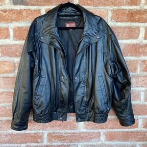 Wilsons Leather Jacket Mens Large Biker Bomber Black Smooth Motorcycle  Full Zip